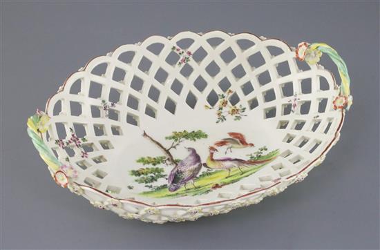 A large Derby oval basket, c.1760, W. 28.5cm